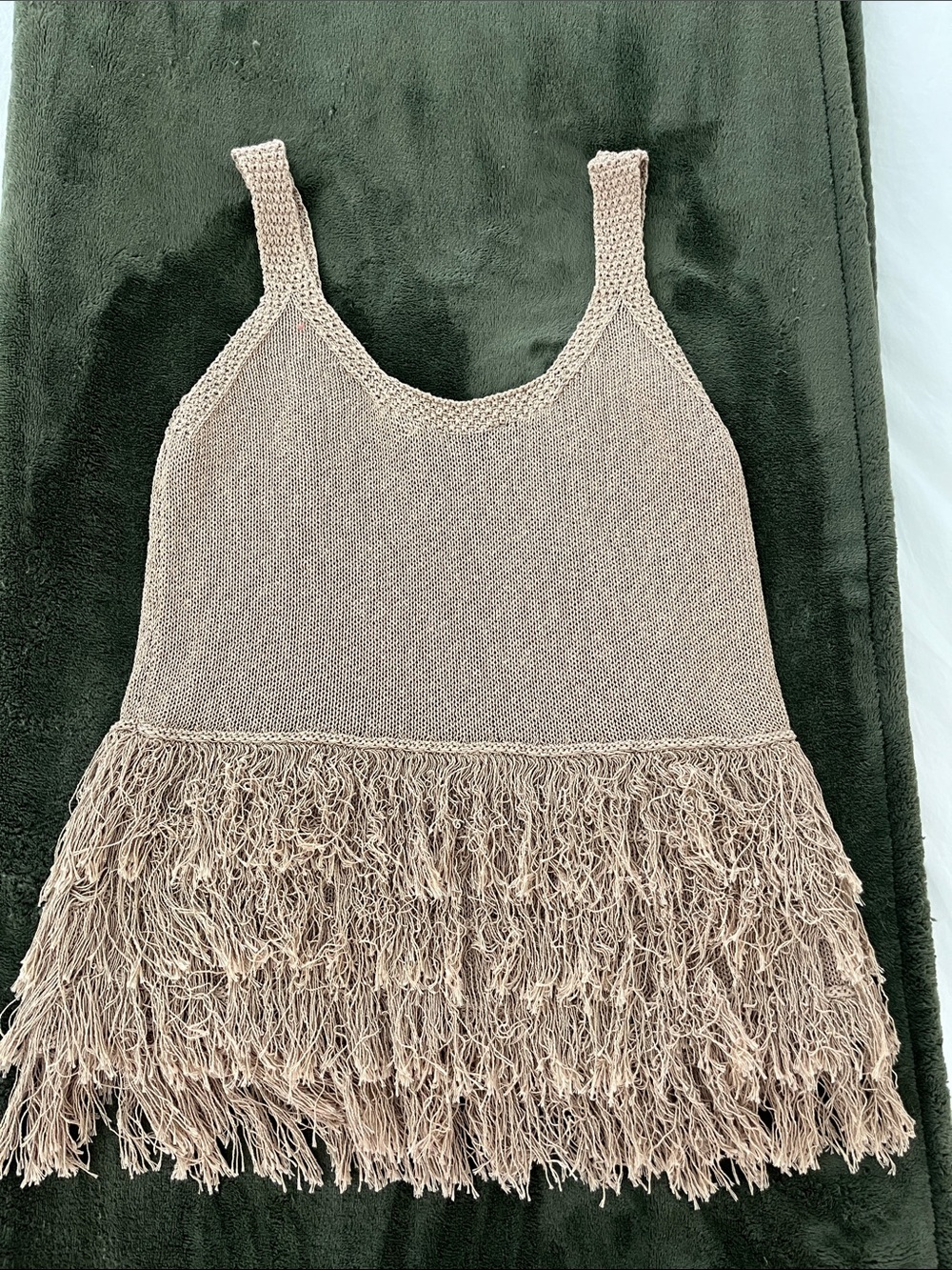 ZARA Small Taupe Beige Fringe Knit Tank Top - Picture 4 of 6